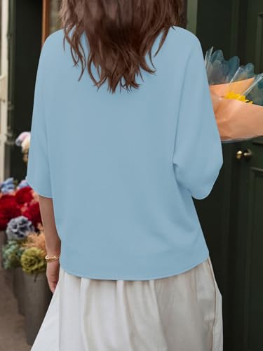 Image of Saodimallsu Womens V Neck Half Sleeve Cardigan Sweaters Summer Knit Tops | Oversized Fit, Button Down, Batwing Sleeve, Soft Lightweight Knitted Fabric, Trendy Casual Style, Summer Fall Outfits