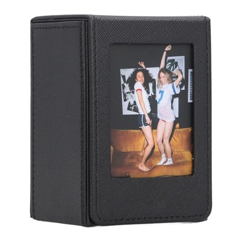 GOWENIC PVC 50 Sheets Large Capacity 3 Inch Photocard Storage Box, Transparent Cover Design, Magnetic Lid Closure, for Photos, Bank Cards, Stamps, Home, Office, Traveling (Black)