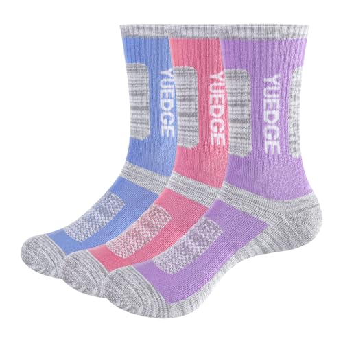 YUEDGE Women's Hiking Walking Socks Moisture Wicking Cushioned Womens Socks Anti Blister Anti-Odor Thick Cotton Safety Welly Work Boot Sock For Women, Size 4-7, 3 Pairs