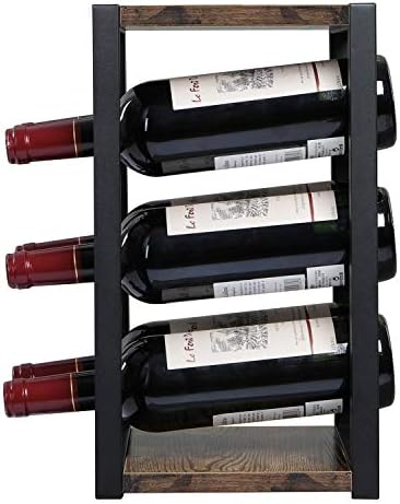 OROPY Vintage Wooden Wine Rack for 6 Bottles, 3 Tier Free Standing Countertop Bottle Holder Storage Shelf for Kitchen,Cabinet,Bar,Cellar,Garden
