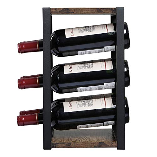 Foto von OROPY Vintage Weinregal für 6 Flaschen aus Holz, 3-Etage Freistehender Desktop Flaschenhalter, Lagerregal für Küche, Schrank, Bar, Keller, Garten