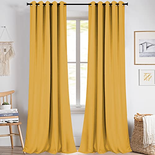 KEQIAOSUOCAI Mustard Yellow Curtains 72 Inches Wide by 96 Inches Long for Living Room - Room Darkening Grommet Extra Curtains Drapes for Bedroom, 2 Panels, Ocher Yellow, 72W x 96L