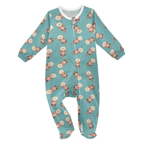 Emelivor Otters Animals Teal Baby Newborn Pajamas Outfits Cotton Sleepwear Outfits for Boys Girls Kids