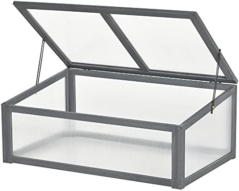 Outsunny Wooden Framed Polycarbonate Cold Frame Greenhouse for Plants Outdoor with Openable & Tilted Top Cover, PC Board, Brown, 100 x 65 x 40cm