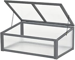 Outsunny Wooden Framed Polycarbonate Cold Frame Greenhouse for Plants Outdoor with Openable & Tilted Top Cover, PC Board, Brown, 100 x 65 x 40cm