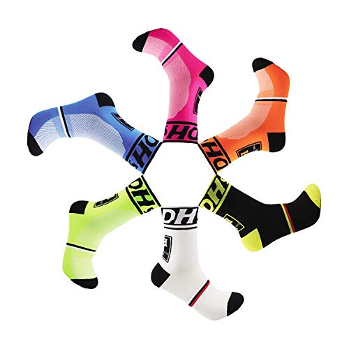 GuaziV Mens Womens Cycling Socks,4-6pcs Running Socks Colourful Athletic Socks Ankle Sport Socks 6-11 (Blue+green+pink+orange+white+black)