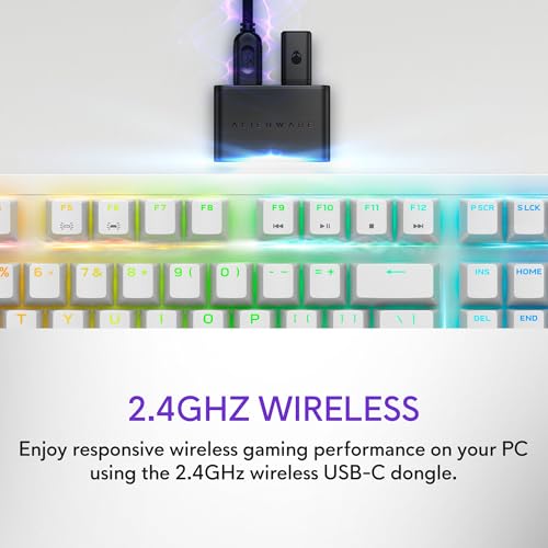 Image of Alienware AW920K Tri-Mode Wireless Gaming Keyboard - Rechargeable, Wireless /Wired, Magnetic Snap-on Charging, Programmable Rocker Switch and Dial, AlienFX per-Key RGB - Lunar Light