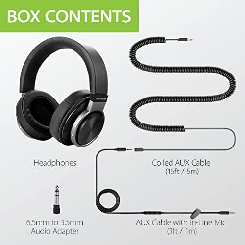 Avantree HF049-16ft / 5M Extra-Long Cord Wired Headphones for TV and PC with 50mm Drivers High-Precision Sound, In-Line Volume Control & Mic, and 3.5mm AUX Cable with 6.35mm Adapter