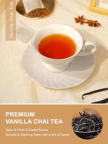 Image of TeeLux Vanilla Chai Tea Bags, Premium Black Tea with Cinnamon, Ginger, Cardamom, Star Anise, Full-bodied & Spicy Flavor, 100 Count
