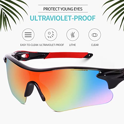 Image of Sports Sunglasses, Red Black | Full-Coverage UV400 Protection, Hydrophobic Mirrored Lens, Lightweight Shatterproof Design, Mercury
