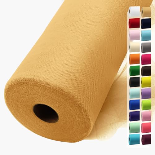Image of Aztec Gold Tulle Fabric Rolls 54 Inch by 40 Yards Tulle Bolt Spool for Wedding Christmas Decorations DIY Tutu Baby Shower Table Skirt Ceiling Decor Birthday Party Craft Supplies