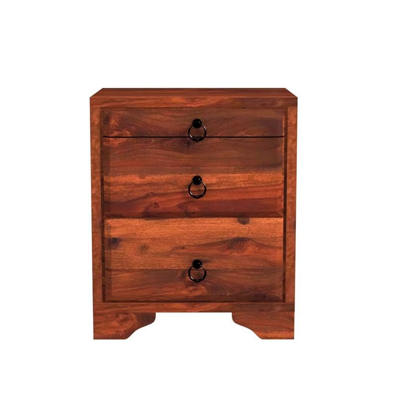 Image of WOODLAB Solid Sheesham Wood Bedside Table | Wooden Nightstand with 3 Storage Drawers | Modern Multipurpose End Table | Ideal Furniture for Living Room, Home & Bed Room (Honey Finish)