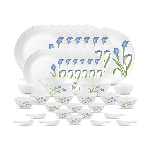 Image of La Opala Novo Collection Opal Glass Crockery | for Family of 6 | Dinner Set 35 pcs Tender Trio | Plates & Bowls for Dining | Microwave Safe | 100% Vegetarian | Extra Strong | Light & White