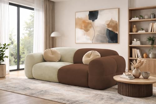 Image of Casaliving Vetras Modern Velvet Bubble Cloud Sofa, Tufted Design Upholstered 2 Seater Sofa Set for Living Room, (Cream Brown Colour) Premium Velvet Fabric Sofa