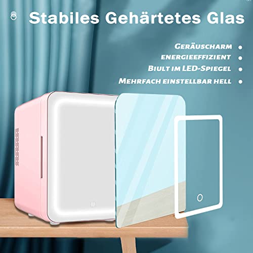 VNIMTI Mini Huidverzorging Koelkast 4 Liter/6 Blikken, Schoonheidskoelkast met Geleide Spiegel, Koeler & Warmer Kleine Compacte Koelkast voor Slaapzaal, Slaapkamer, Auto, Bureau (4L Roze) - Afbeelding 5