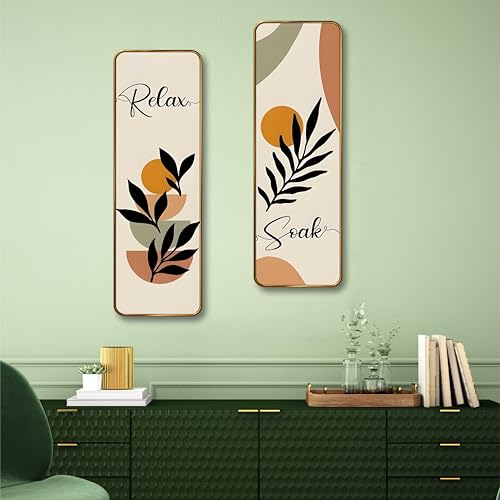 Image of Livin'luxe Relax & Soak Abstract Wall Panel Set of 2 | Sparkle Lamination MDF Wall Art | Minimal Botanical Decor for Bedroom, Living Room & Bathroom Walls (12 x 18 Inch) AS-10