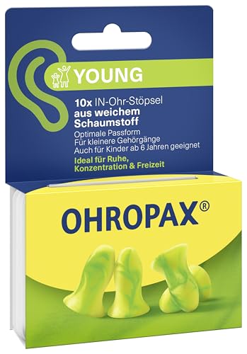 OHROPAX Young Tapones para los oídos – para oídos con conductos auditivos más pequeños – Tapones IN-EAR de espuma suave – Aislamiento acústico SNR 35 dB – Ideal para descanso, concentración y tiempo