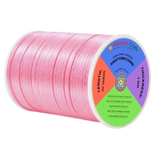 Mandala Crafts 3mm Rose Pink Satin Cord for Macrame Chinese Knotting