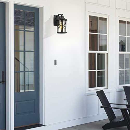Image of zeyu Farmhouse Outdoor Wall Lantern - 12 Inch Exterior Wall Sconce, Cast Aluminum with Seeded Glass, Black Finish, ZX48B BK