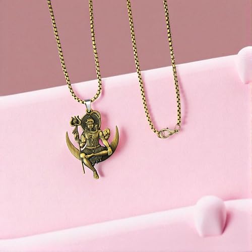 Image of M Men Style Lord Shiva Pendant Necklace Solid Brass Pendant with 22 Inch Stainless Steel Box Chain Unisex