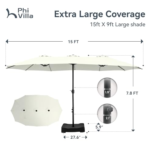 Image of PHI VILLA 15ft Large Outdoor Patio Umbrella with Base Included, Ivory