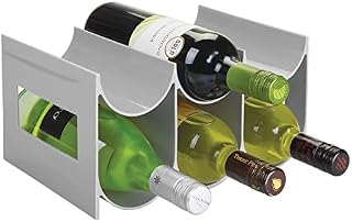 mDesign Wine Rack  Water and Wine Bottle Holder for Worktops, Pantries and Fridges  Wine Storage Rack with 2 Tiers and 6 Slots  Grey