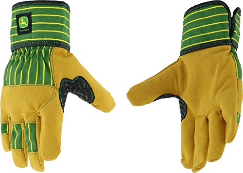 John Deere Jd00024-Y Youth Split Cowhide Leather Palm Gloves, Abrasion Resistant, Yellow/Green, Youth-Small #TOP16