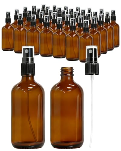 KEYWING 35 Pack Small Amber Glass Spray Bottles for Essential Oils 4oz Empty Fine Mist Mini Spray Bottles Refillable Containers for Hair Travel Plants Cleaning Skin Care