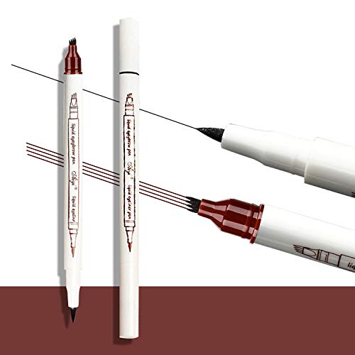 Microblading Eyebrow Pen, Eyebrow Tattoo Liquid Pen (3 Pcs) , 2 in 1 Eyeliner Pencil, Waterproof brow Pen, Natural Looking, 24h Long Lasting (Red Brown)