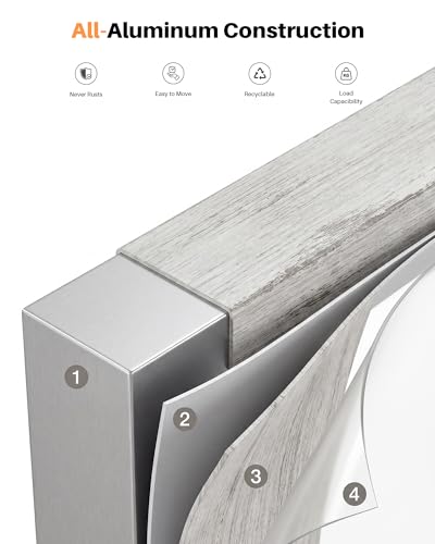 Image of Aluminum Outdoor Coffee Table, Never Rusts Rectangle Patio Coffee Table with Resin Tabletop, Aluminum Outdoor Furniture Coffee Table for Patio, Poolside, Garden, Balcony, White Oak