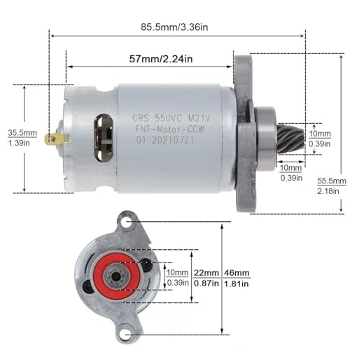 Motor de corriente continua RS550 de 21V y engranaje de 8 dientes cónicos 3