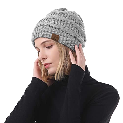 Image of Zando Beanies Women Winter Beanie for Women Warm Hats for Women Thick Knit Beanie Hat for Women Womens Beanie Unisex Cozy Slouchy Hat Soft Girls Beanie Caps Black&Light Grey&White&Skin Pink