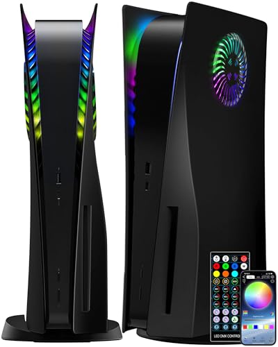 Joso Faceplate Shell Cover mit RGB-LED-Lichtstreifen für PS5 Disc Edition ABS Anti-Scratch staubdicht Ersatz Faceplate Shell Case mit Lüfterschlitzen Musik-Sync mit 8 Farben 400 + Lichteffekte
