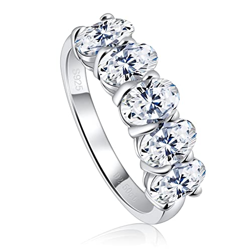 Ladylike Moissanite Wedding Band 5 Stone Oval Cut Moissanite Rings for Women 2.5 Carat 925 Sterling Silver Half Eternity Ring