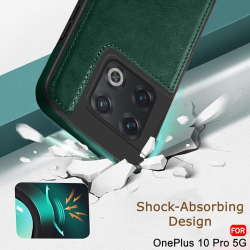Image of TheGiftKart Genuine Leather Finish Back Cover Case for OnePlus 10 Pro 5G | Shockproof Design | Raised Edges for Camera & Screen Protection | Stunning Minimalist Design Back Case Cover (Green)