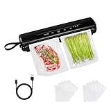 Embasadoras Vacio Alimentos Alimentos Secos/Húmedos, Maquina De Vacio Para Alimentos 10 Bolsas Precortadas Envasadora Al Vacío para Pescado, Frutas y Verduras,black