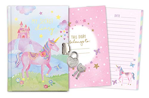 Jewelkeeper Rainbow Unicorn Secret Diary, Heart Shaped Lock and Key, Private Journal