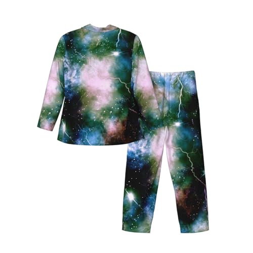 Watercolor Clouds Stars And Tie Dye Mens Pajamas Set Button Down Sleepwear Set Long Sleeve Loungewear With Pockets4