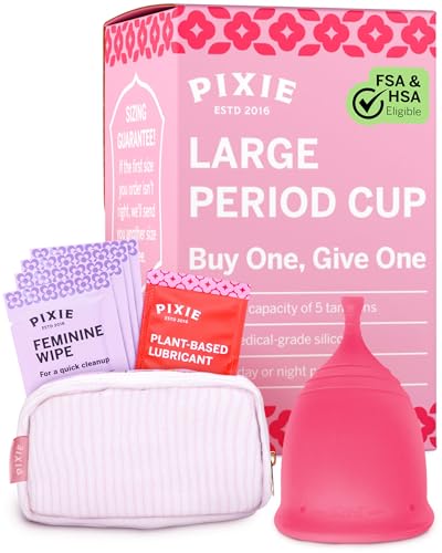 Pixie Cup - Soft, Safe, Reusable Menstrual Cup - Ranked 1 for The Best Tampon Alternative - 100% Medical-Grade Silicone Period Cup for Feminine Care - Buy One We Give One (Plum, Large)