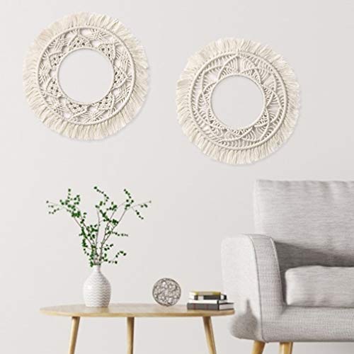 Garneck Macrame Woven Tapestry,13.5" Wall Hanging Tassel Fringe Round Boho Wall Art Decor, Nordic Style Home Christmas Decor For Bedroom Baby Nursery(Pattern 1) #TOP6
