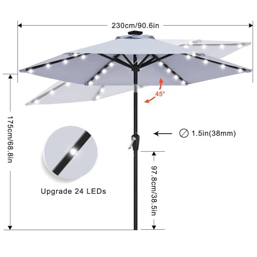 Image of ABCCANOPY Durable Solar Led Patio Umbrellas with 24LED Lights 7.5FT with 6 Sturdy Ribs (Fog Gray)