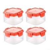 Scatole per condimenti, 4 contenitori trasparenti con chiusura a clip, 55 ml, contenitori per alimenti in plastica con coperchio, scatole per snack per esterni e barbecue, per spezie (rosso)