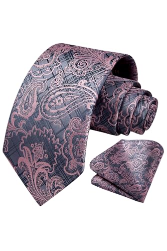 Image of HISDERN Ties for Men Paisley Floral Tie Handkerchief Classic Woven Business Formal Necktie and Pocket Square Set Wedding