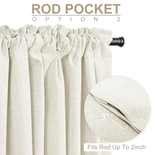 Image of 100% Blackout Shield Linen Blackout Curtains for Bedroom 84 Inches Long, Back Tab /Rod Pocket Living Room Drapes, Thermal Insulated Blackout Curtains 2 Panels Set, 50 inch W x 84 inch L, Beige White
