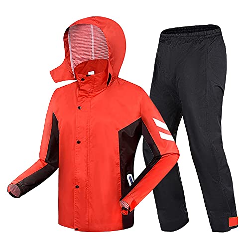 Waterdichte regenjas set voor heren dames, motorfiets fiets regenjassen lichtgewicht ademende regenponcho met capuchon (Color : Rood, Size : M)