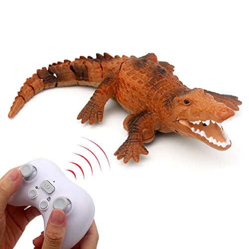 Tipmant Realistic RC Crocodile Remote Control Fish Boat Electric Animal Water Toy for Swimming Pool Lake Kids Birthday (Yellow)