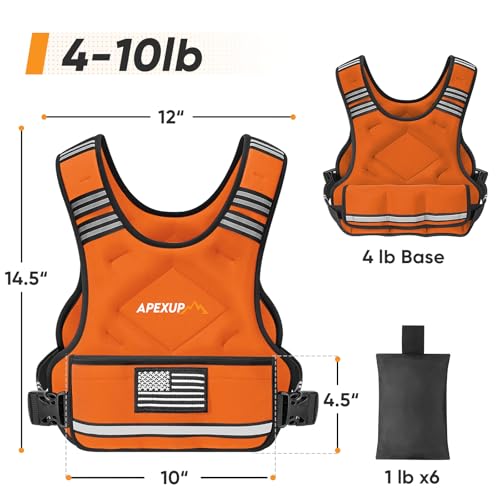 Image of APEXUP Adjustable Weighted Vest, 4-10lb /12-18lb /20-32lb Vest with 6 Ironsand Weights and Large Pocket, Weight Vest for Men Women Strength Training, Running, Walking
