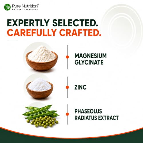 Image of Pure Nutrition Magnesium Glycinate with Zinc Supplement | High Absorption Magnesium Supplement for Bone, Muscle & Nerve Vitality | Supports Calm, Sleep Quality & Cramp Relief - 120 Tablets