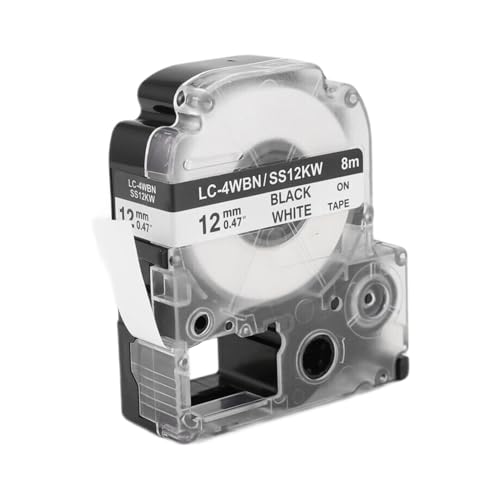 fedui 5�p�b�N����-4WBN LC-4WBN9�i12KW�j���x���e�[�v EpsonLabelWorksLW300 LW400 LW500 LW700�p �z���C�g�n�Ƀu���b�N 1/2�C���`X 26.2�t�B�[�g�i12Mm X 8M�j