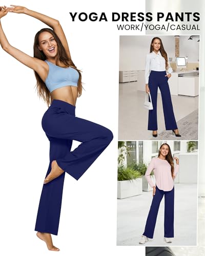 Image of G4Free EverGoing Yoga Pants Women Wide Leg Pants with Pockets High Waist Stretch Dress Casual Sweatpants Petite /Regular /Tall